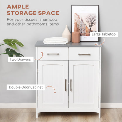 kleankin Freestanding Bathroom Cabinet, Storage Cupboard with 2 Drawers, Double Doors, Adjustable Shelf, White