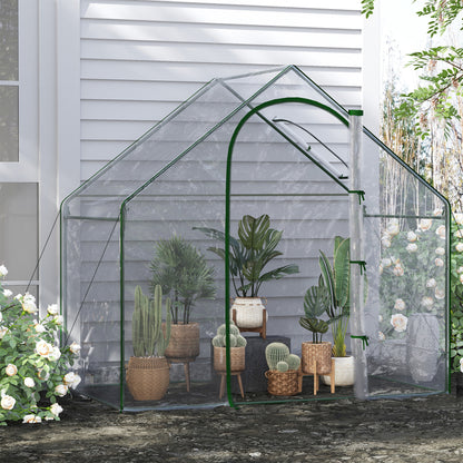دفيئة خارجية صغيرة للطماطم من Outsunny Walk In Garden، مع إطار فولاذي وباب ونافذة بسحاب، وغطاء من البولي فينيل كلوريد، مقاس 180 × 100 × 168 سم، شفاف