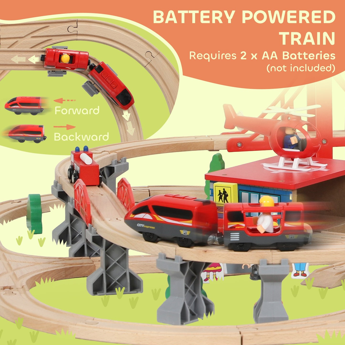 AIYAPLAY 133-Piece Wooden Train Set, Toy Train with Crane, Storage Box, for Kids Ages 3+