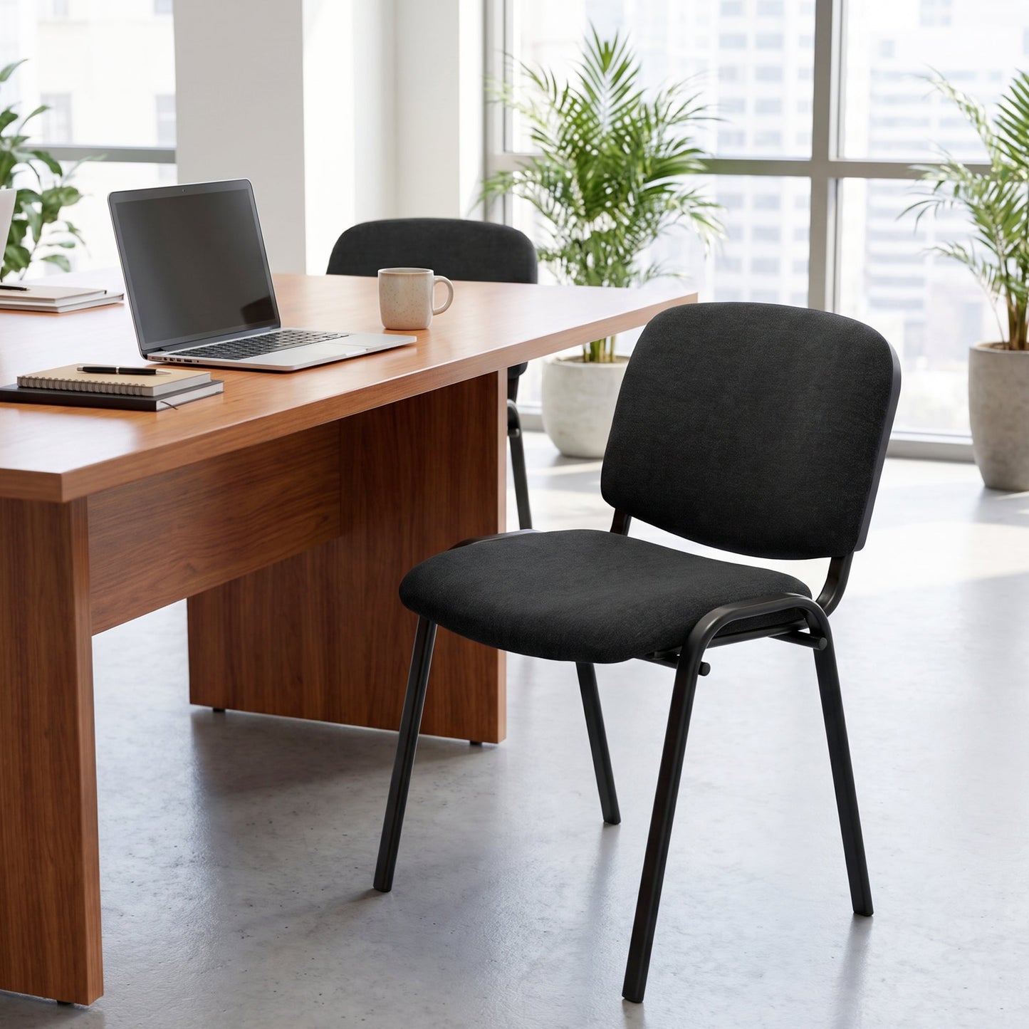 HOMCOM Meeting Chair, Stackable Ergonomic Office Chair with Padded Seat, Curved Backrest for Conference Room, Black