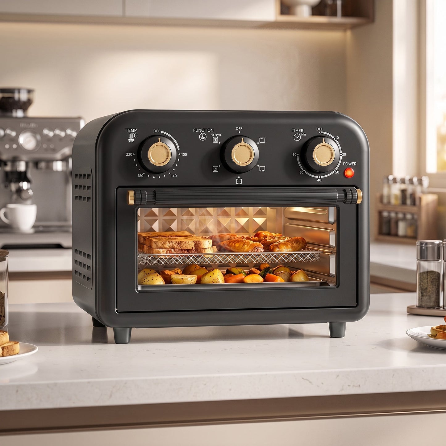 HOMCOM Air Fryer Toaster Oven, Convection Countertop Oven, with Adjustable Temperature and Timer, 12 L, Black