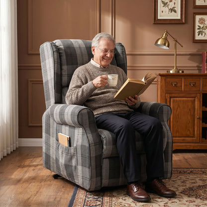 HOMCOM Power Lift Recliner Chair with Vibration Massage, Heat, Checked Lift Chair with Remote, Side Pockets, Grey