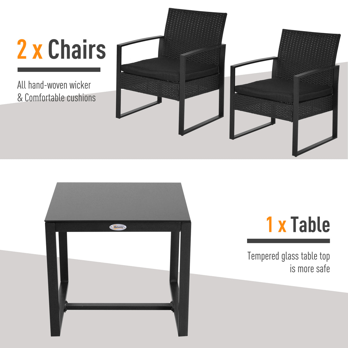Outsunny 2 Seater Rattan Coffee Set in Black