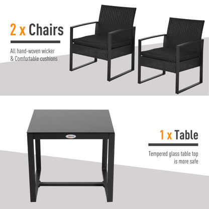 Outsunny 2 Seater Rattan Coffee Set in Black