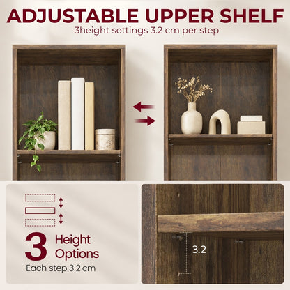 HOMCOM 6-Tier Bookcase, Tall Narrow Bookshelf with Drawer, Door, Adjustable Shelf for Living Room, Rustic Brown