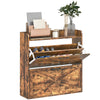 HOMCOM Two Flip Drawer Narrow Shoe Cabinet with Adjustable Shelves - Rustic Brown