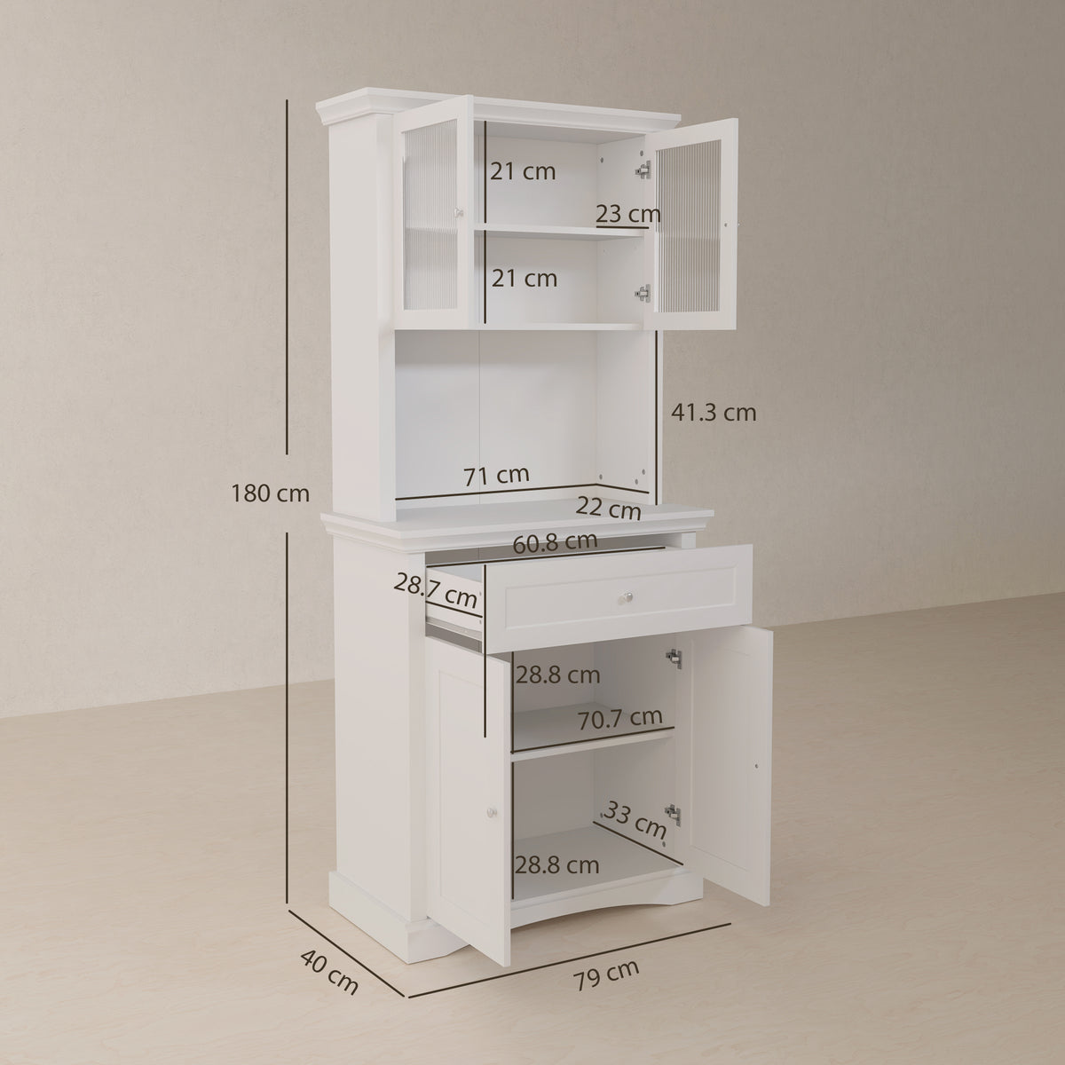 HOMCOM 4-Door Kitchen Cupboard with Drawer in White