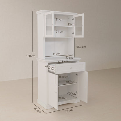 HOMCOM 4-Door Kitchen Cupboard with Drawer in White