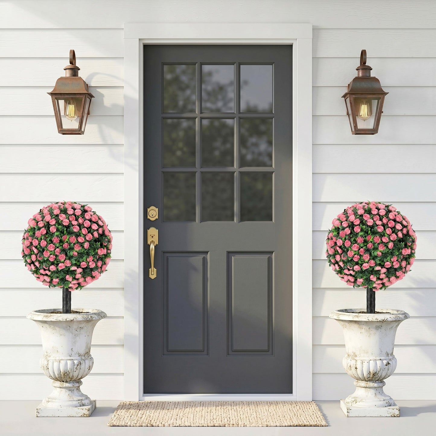HOMCOM Artificial Rose Topiary UV Resistant, 2-Pack Fake Plants, 55 cm, Pink