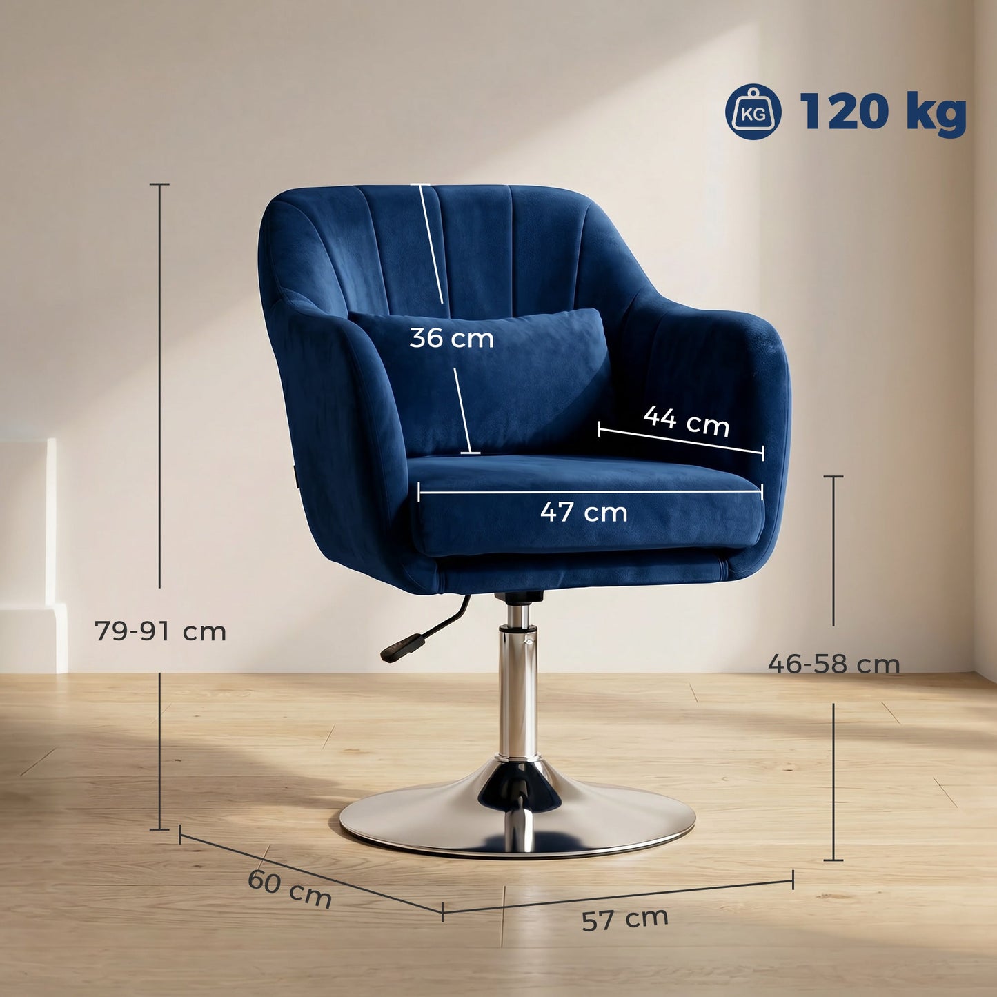 HOMCOM Retro Velvet Swivel Tub Chair with Steel Frame, Cushion Seat, Dark Blue