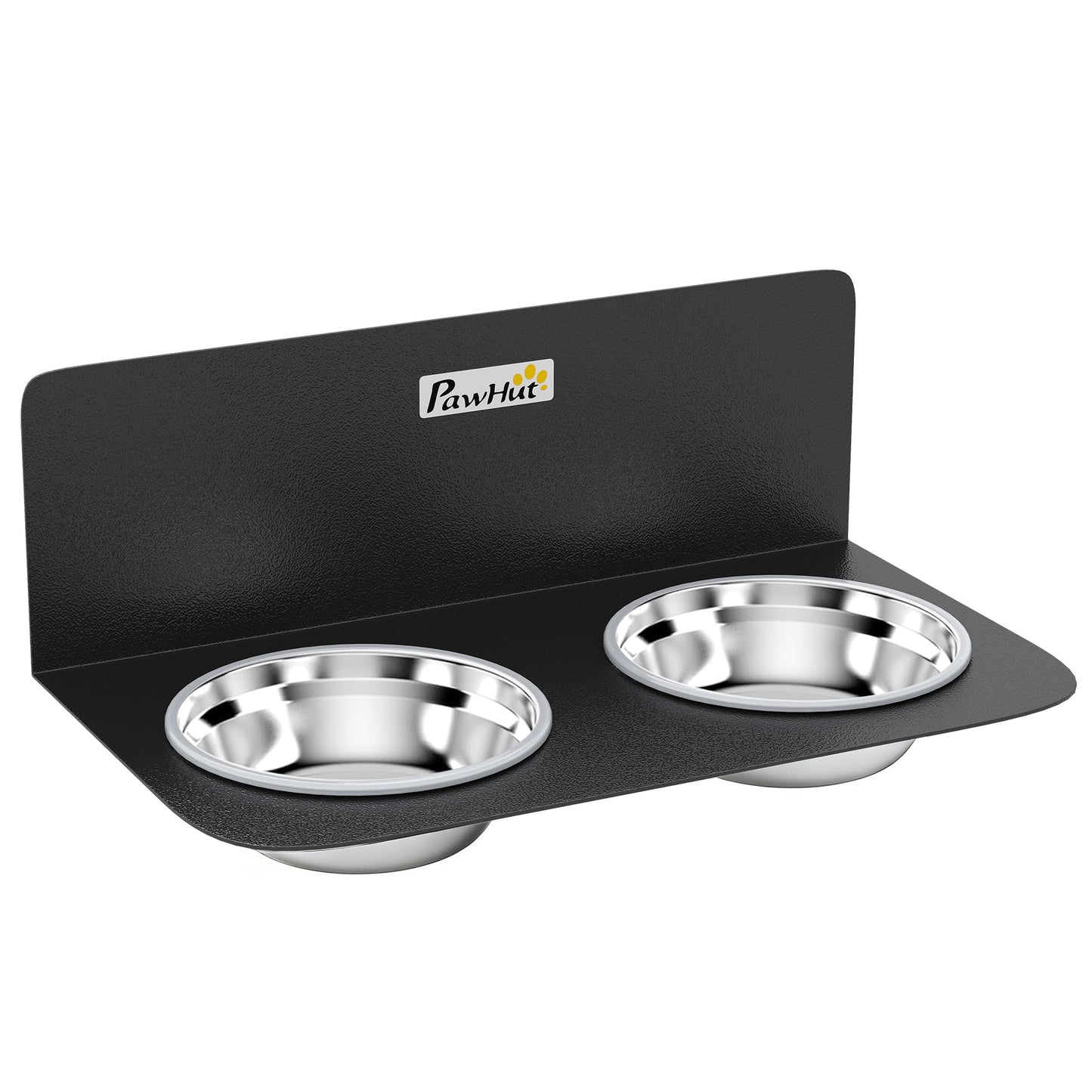 PawHut Wall Mount Dog Bowls, Adjustable Height Raised Dog Feeding Station with 2 Stainless Steel Bowls, 10kg Capacity, Black