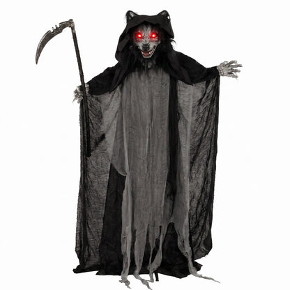 HOMCOM Halloween Standing Werewolf Animated Decoration with Light-Up Eyes, Sound and Touch Activated