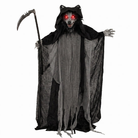 HOMCOM Halloween Standing Werewolf Animated Decoration with Light-Up Eyes, Sound and Touch Activated