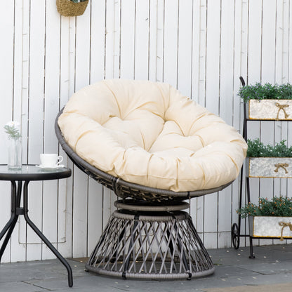 Outsunny 360 degrees Swivel Rattan Moon Bowl Chair Round Lounge Garden Wicker Basket Seat with Padded Cushion Oversized for Outdoor Indoor, Beige