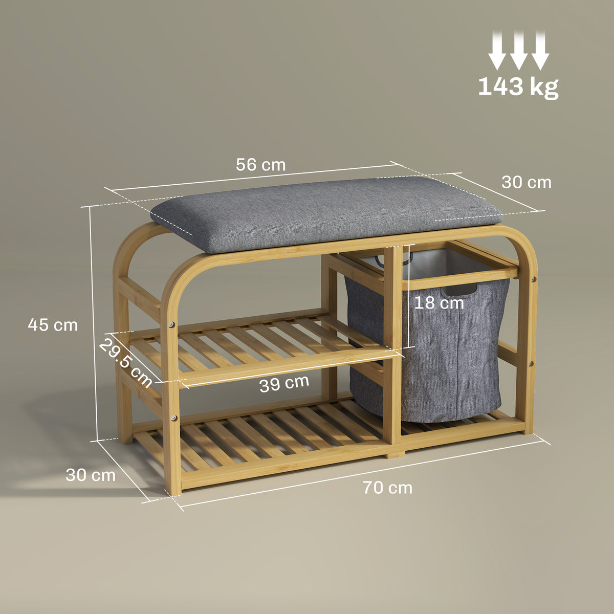HOMCOM Bamboo Shoe Rack Bench with Padded Seat in a Natural Wood Finish