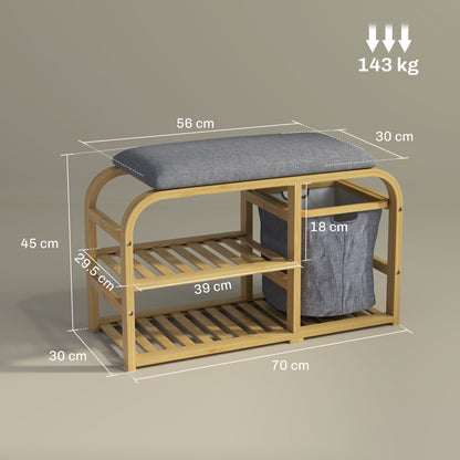 HOMCOM Bamboo Shoe Rack Bench with Padded Seat in a Natural Wood Finish