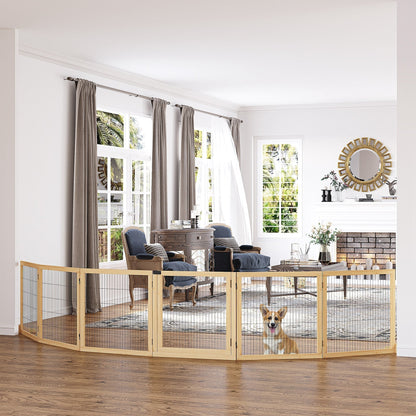 PawHut Wooden Pet Gate, Freestanding Dog Security Barrier with Two Support Feet - Natural Tone