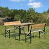 Outsunny Portable Folding Camping Picnic Trestle Beer Table and 2 Bench Set Wooden Garden Furniture Patio Dining Party BBQ Chairs Stools