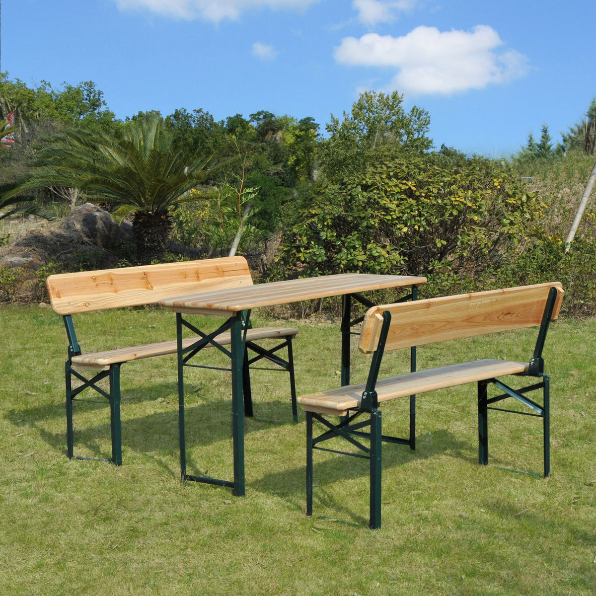 Outsunny Portable Folding Camping Picnic Trestle Beer Table in Natural Wood Colour