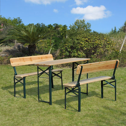 Outsunny Portable Folding Camping Picnic Trestle Beer Table in Natural Wood Colour