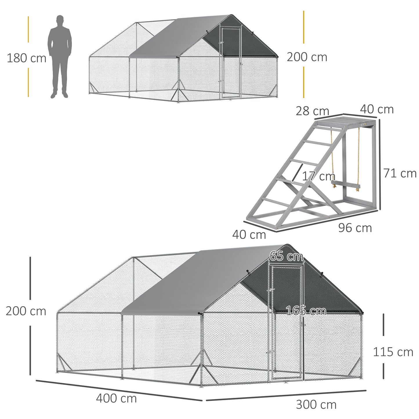 PawHut Walk In Chicken Run مع رف أنشطة الدجاج والغطاء، 3 × 4 × 2 متر
