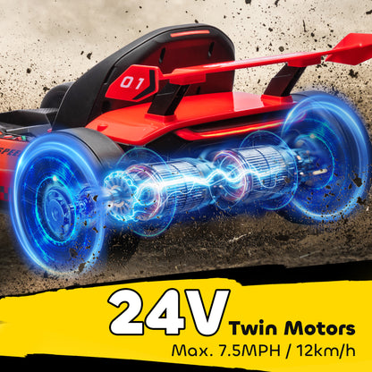 HOMCOM 24V Electric Go Kart for Kids with Adjustable Seat for 6-12 Years, Red