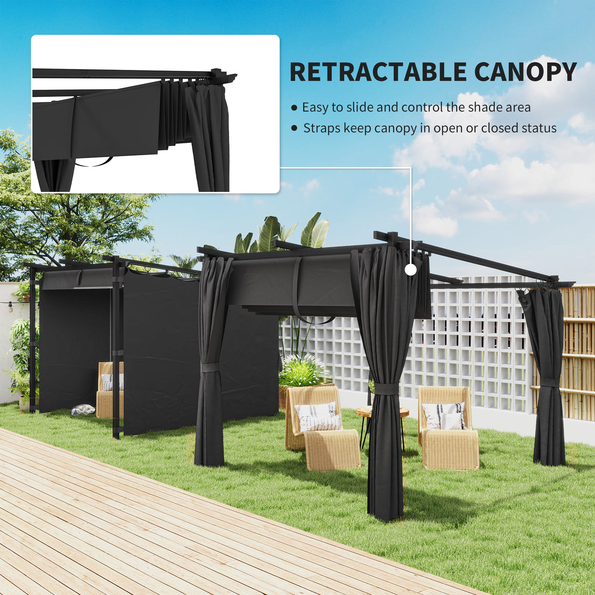Outsunny Retractable Roof Pergola in Dark Grey