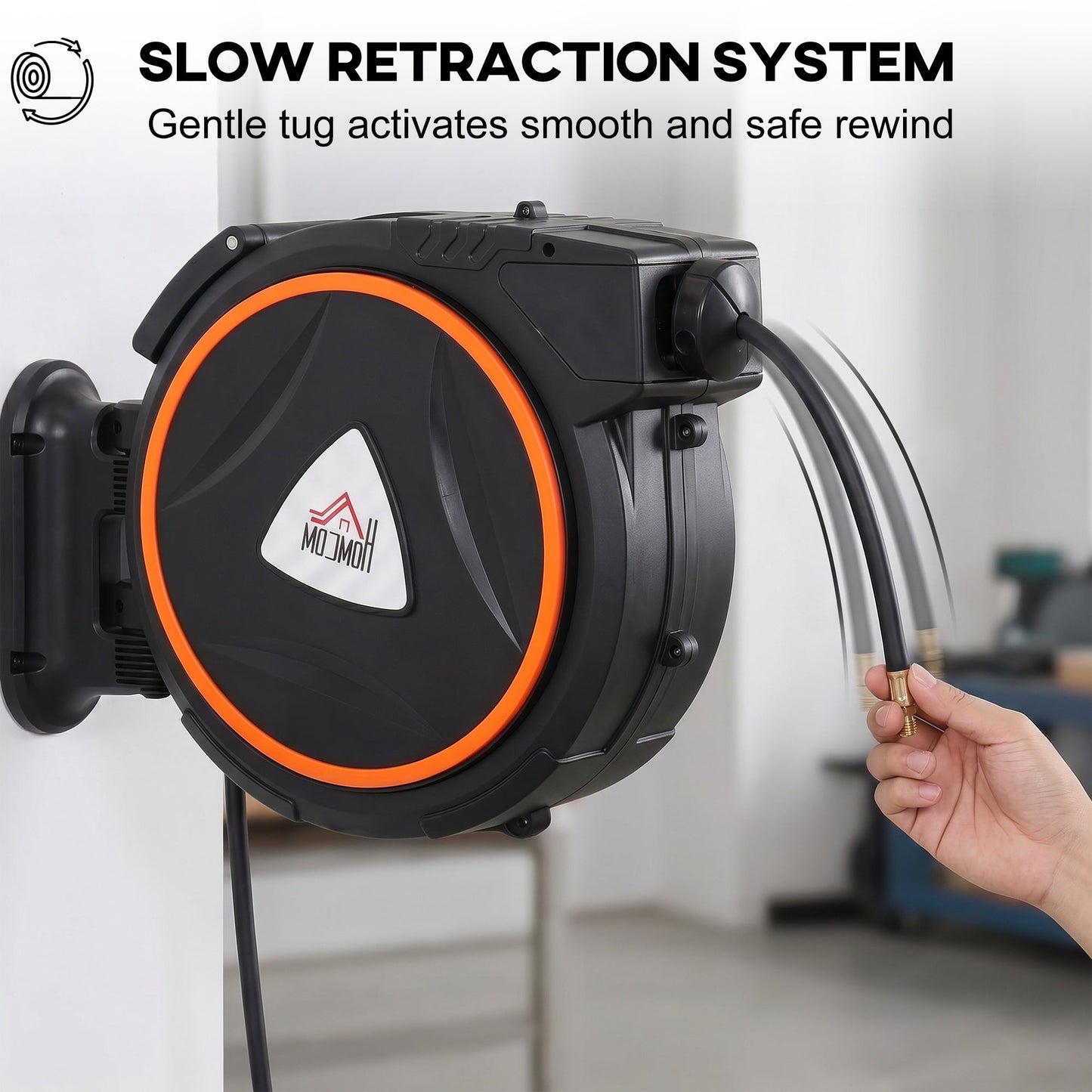HOMCOM Auto Rewind Hose Reel, Retractable Air Hose Reel 20 m + 2 m, 150 Bar with 1/4" BSPT Connector, Black