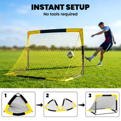 SPORTNOW Pop Up Football Goal, Portable Folding Football Net with Carry Bag, 4 U-Shaped Ground Stakes, Fibreglass Pole
