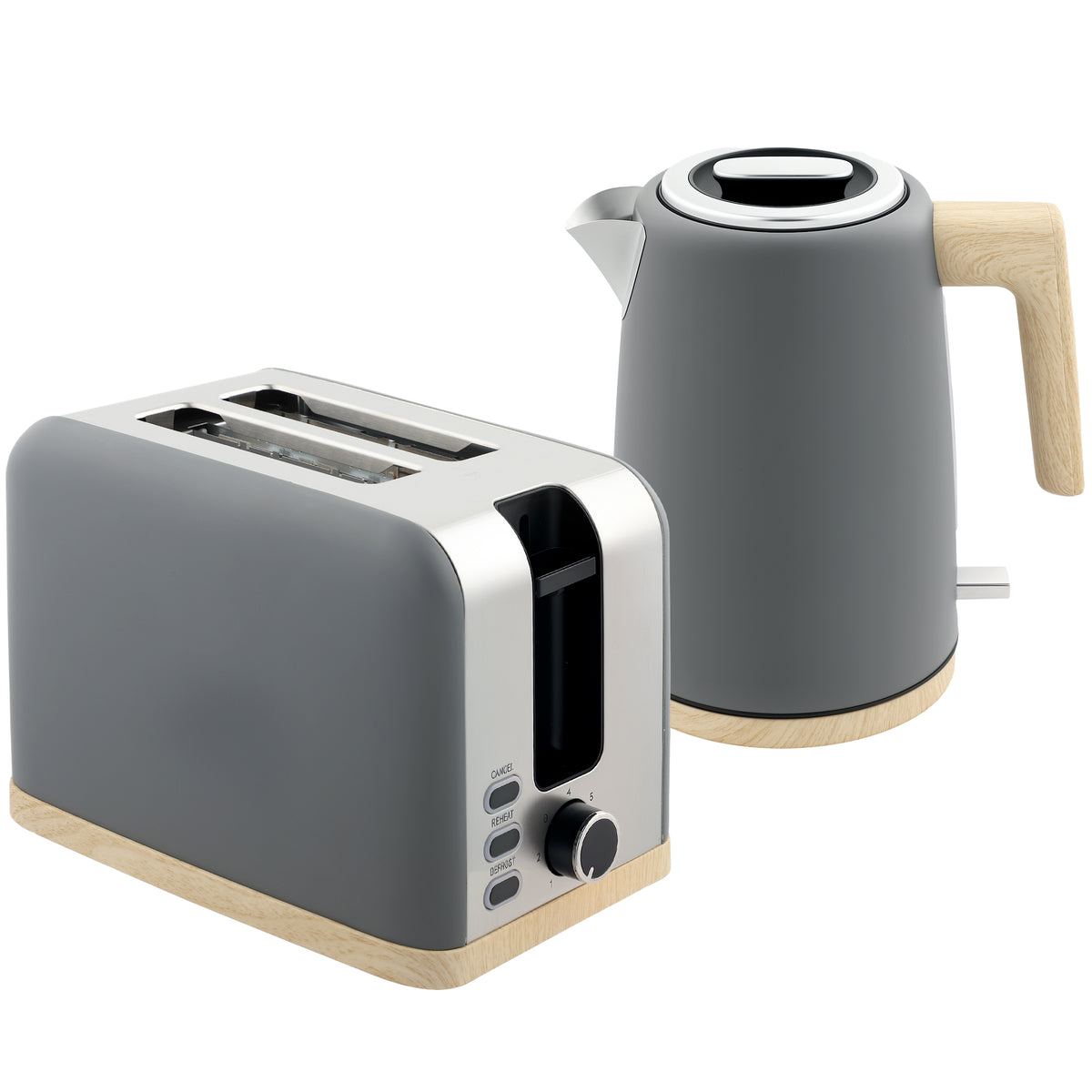 HOMCOM Stainless Steel Kettle and Toaster Set in Grey