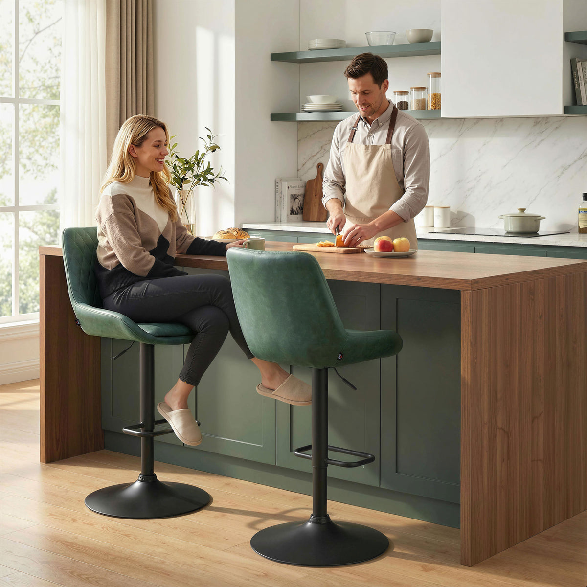 HOMCOM Retro Bar Stools Set of 2 in Green