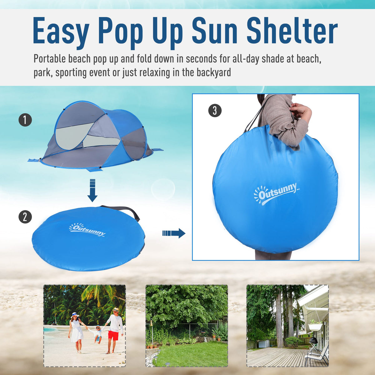 Outsunny Fibreglass Frame 2 Person Pop-Up Lightweight Camping Tent in Blue