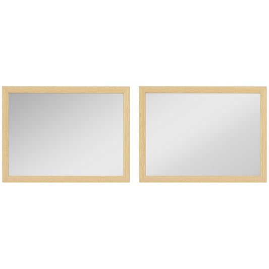 HOMCOM Wall Bathroom Mirror, 30 x 40 cm Wall-Mounted Mirror for Living Room, Bedroom, Hallway, Set of 2, Natural