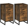 HOMCOM Bedroom Chest of Drawers Set of 2, Industrial 3-Drawer Dresser, Storage Drawers Unit with Metal Frame for Living Room, Rustic Brown