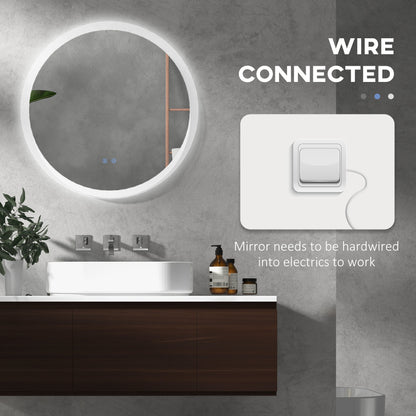 kleankin Round Bathroom Mirror with LED Lights, Wall-Mounted Dimmable Makeup Mirror with 3 Temperature Colours, Defogging Film, Memory Function, Hardwired, 70 x 70√Ç cm