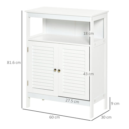 kleankin Bathroom Storage Unit Cabinet with Open Storage Shelf, Freestanding Floor Cabinet Organizer with 2 Doors for Living Room Kitchen Entryway, White