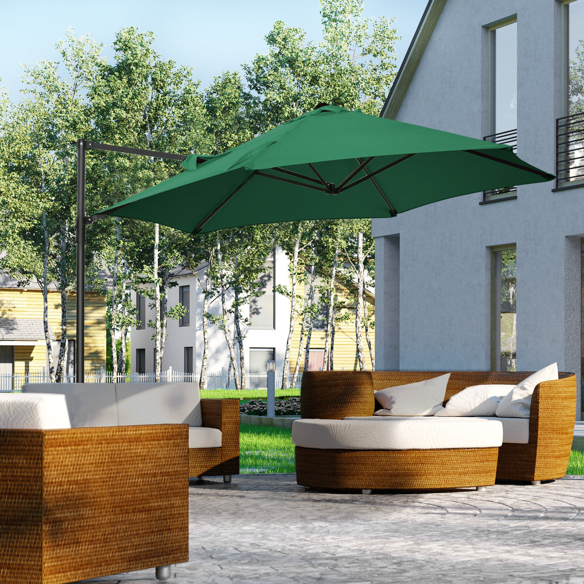 Outsunny 2.5M Garden Cantilever Parasol in Green