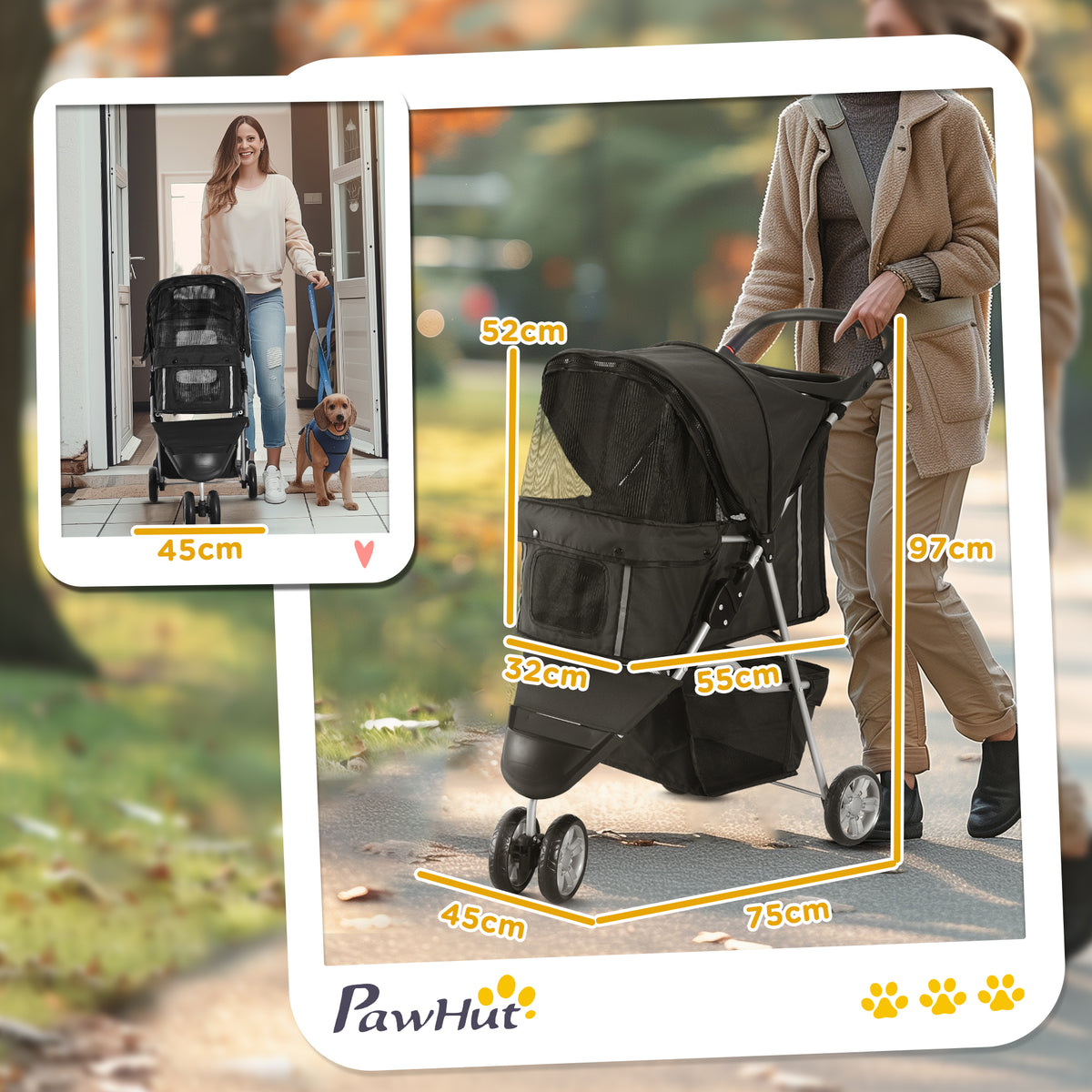 PawHut 3 Wheel Pet Stroller in Black