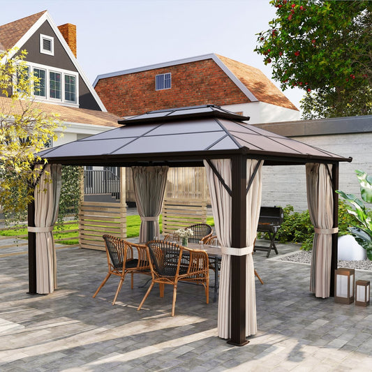 Outsunny Hardtop Gazebo Canopy with UPF30+ Double Polycarbonate Roof in Beige