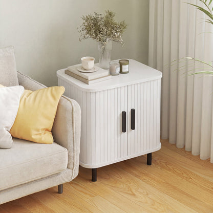 HOMCOM Nightstand with Sliding Doors and Metal Legs White Wood Effect