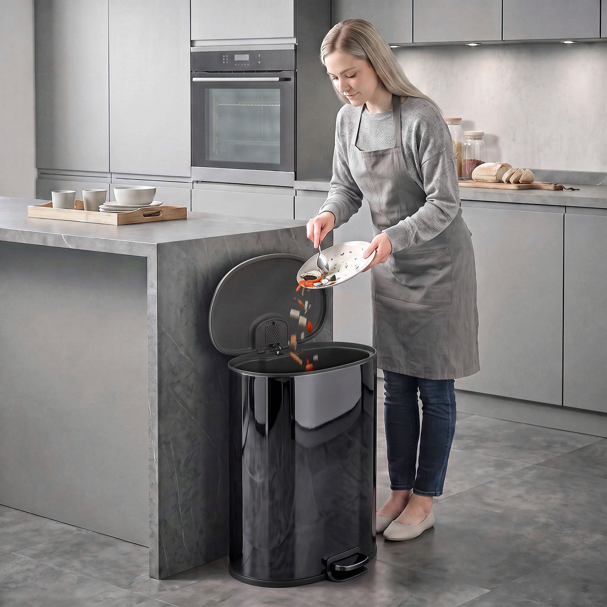HOMCOM 50L Kitchen Pedal Bin, Rubbish Bin with Soft-Close and Stay-Open Lid, Removable Inner Bucket, Black