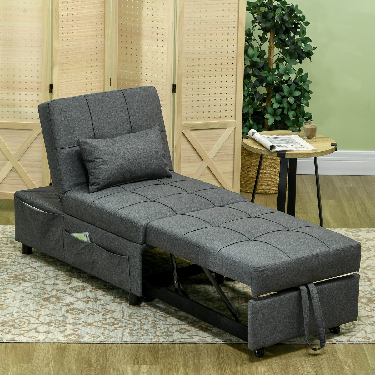 HOMCOM Convertible Chair Bed with Padding Seat in Grey