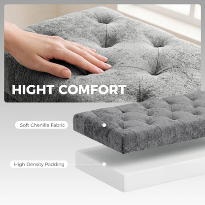 HOMCOM Storage Ottoman, Chenille Upholstered Ottoman Storage Box with Padded Seat, Metal Legs, 114 x 41 x 45 cm, Grey