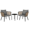 Outsunny 3 Pieces Rattan Bistro Set with Washable Seat and Back Cushions, Glass Top Coffee Table, for Outdoor, Patio, Black