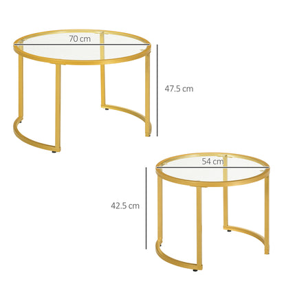 HOMCOM Coffee Table Set of 2 in Gold Tone