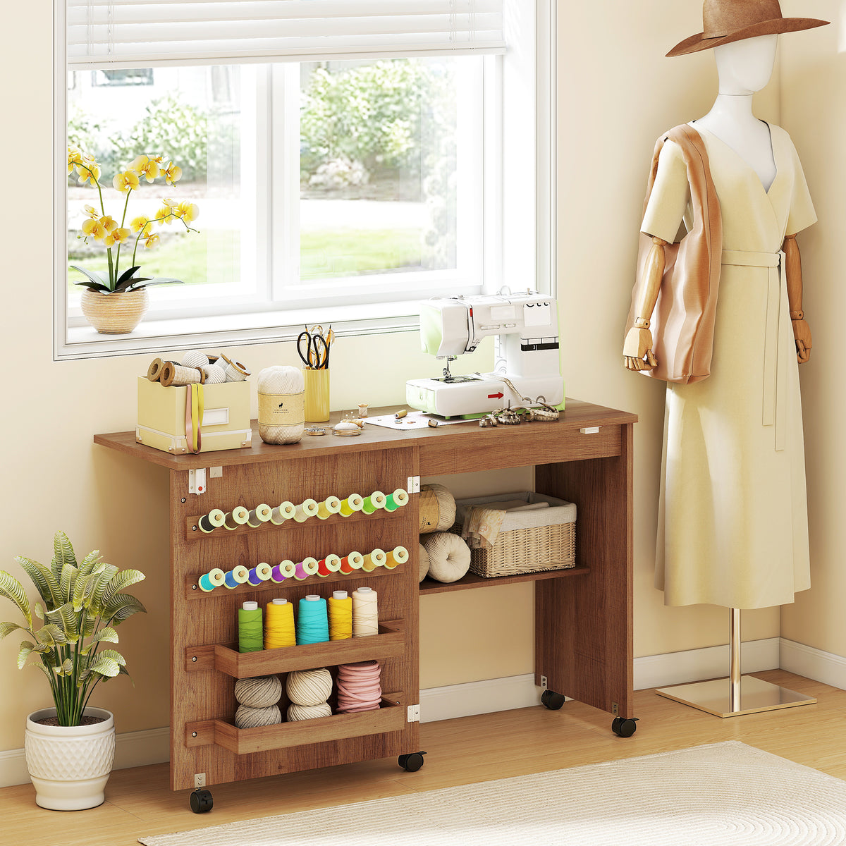 HOMCOM Folding Sewing Table in Brown