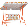AIYAPLAY Kids Porch Swing, 2-Seater Patio Swing Bench Hammock with Seat Belts, Adjustable Canopy for Garden, Orange