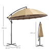 Outsunny 3(m) Cantilever Umbrella 18 Ribs & Vents Adjustable Angle for Patio Khaki