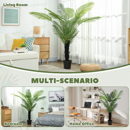 HOMCOM 175cm Artificial Areca Palm Tree with 16 PE Leaves, Decorative Artificial Plant with Plastic Pot and Flocked Soil, Fake Plant for Home Office Decor, Green