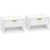 HOMCOM Set of 2 Wall Mounted Nightstands, Floating Bedside Tables with Fluted Drawer and Open Shelf for Small Bedroom, White